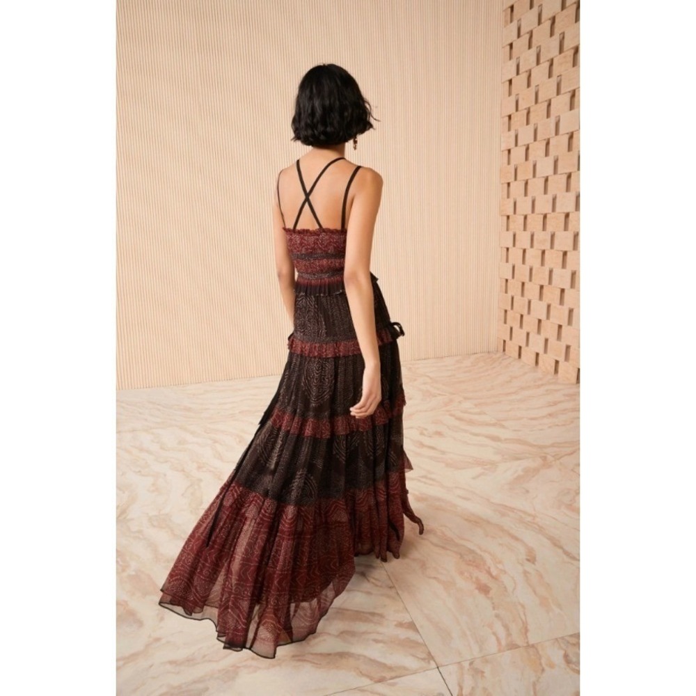 Ulla Johnson Agathe Gown Garnet Silk Crinkle Chiffon Tiered‎ Maxi Dress Size 4 - Picture 2 of 13
